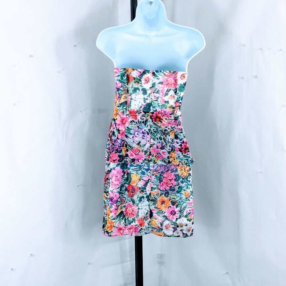 Yumi Kim Silk Dress Strapless Katie Floral Sheath Rouched Mini Dress Sz S - Picture 9 of 14